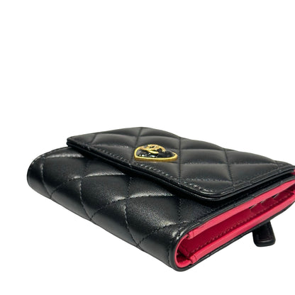 Unused CHANEL Lambskin Leather Wallet Black GHW