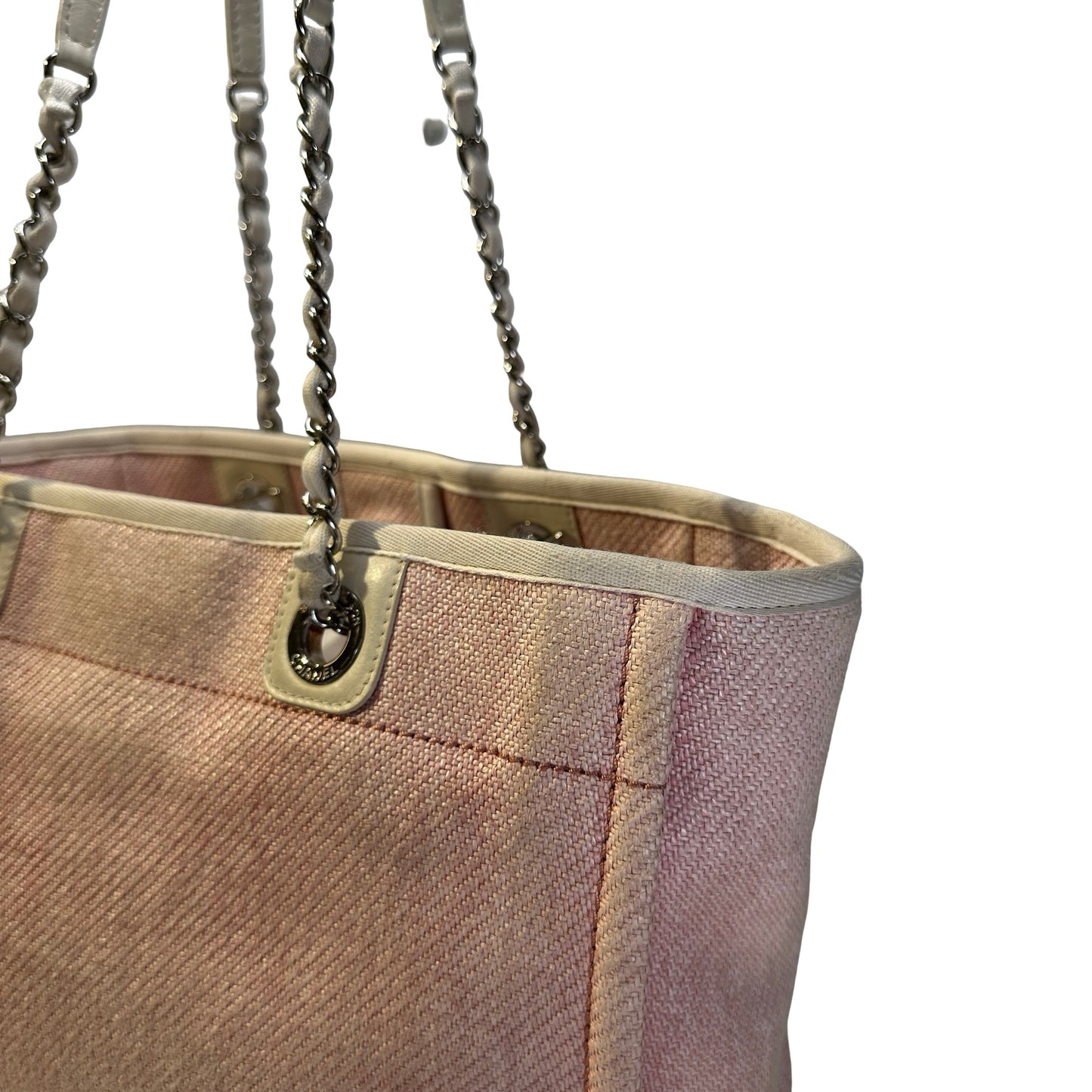 Used CHANEL Canvas Deauville Tote Bag Pink Silver