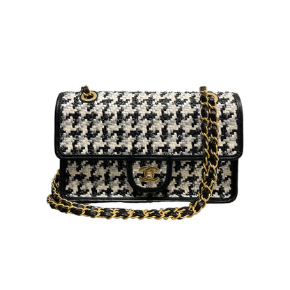 Used CHANEL 23c woven flap 25 Cross Body Bag Black White GHW