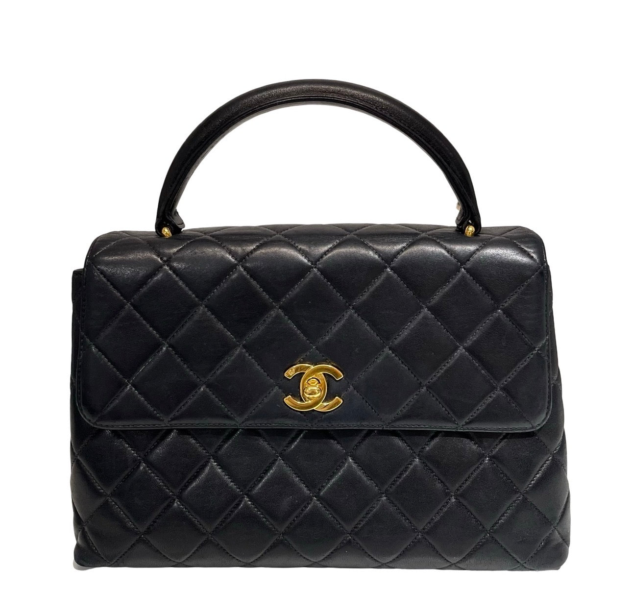 Used CHANEL Lambskin Leather Used CHANEL Lambskin Leather Vintage Flap with Top Handle Handbag Pink