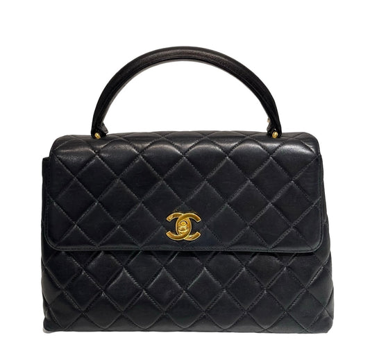 Used CHANEL Lambskin Leather Used CHANEL Lambskin Leather Vintage Flap with Top Handle Handbag Pink