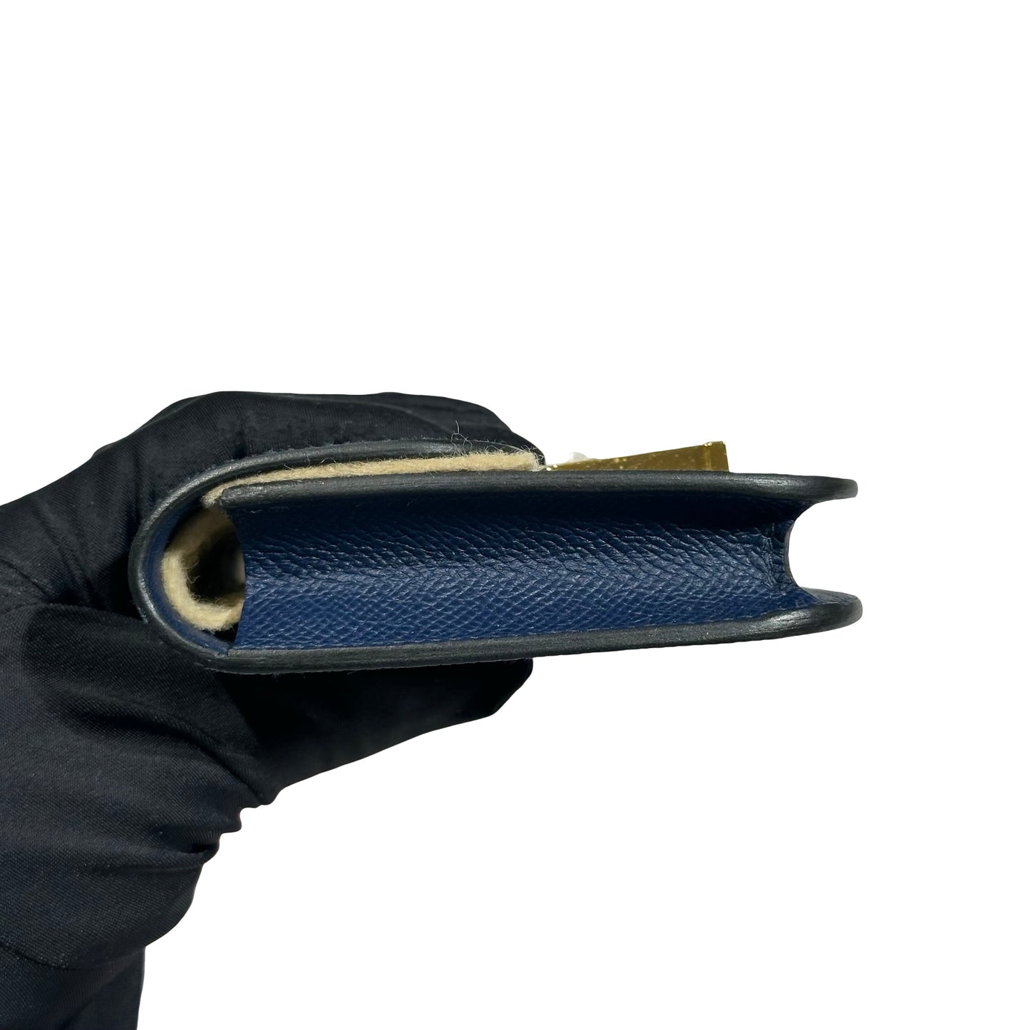 Used HERMÈS Leather Used Hermès Leather Constance Slim Wallet Wallet Navy Blue GHW