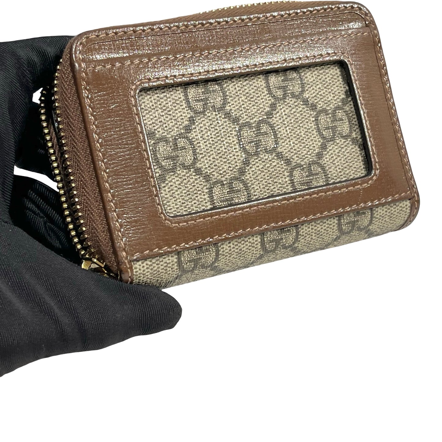 Used GUCCI GG supreme canvas Leather Gucci Horsebit 1955 ZIp around Wallet Coin Purse Brown
