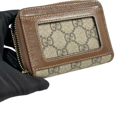 Used GUCCI GG supreme canvas Leather Gucci Horsebit 1955 ZIp around Wallet Coin Purse Brown