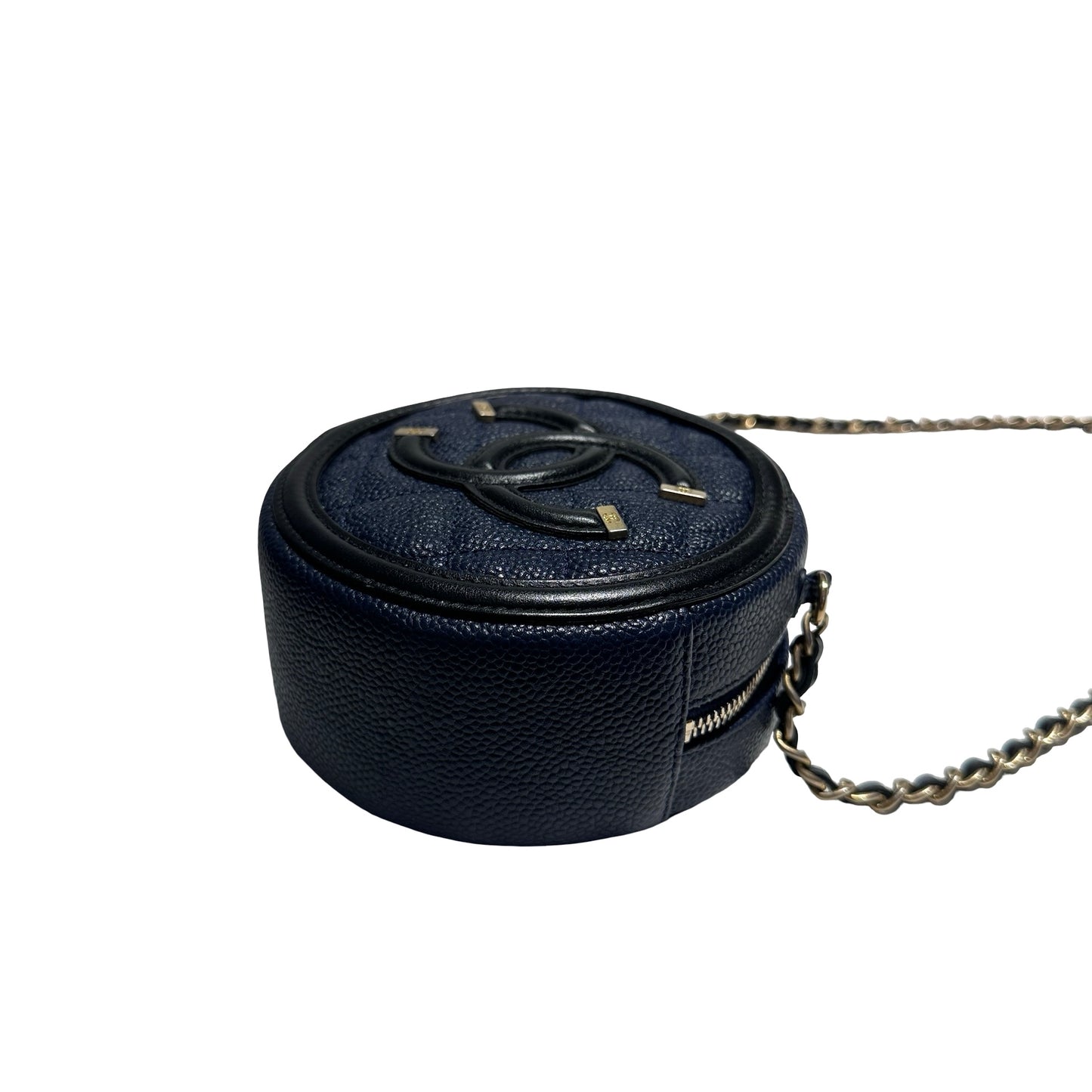 Used CHANEL Round Clutch with Chain Chain Shoulder Bag Navy Blue GHW