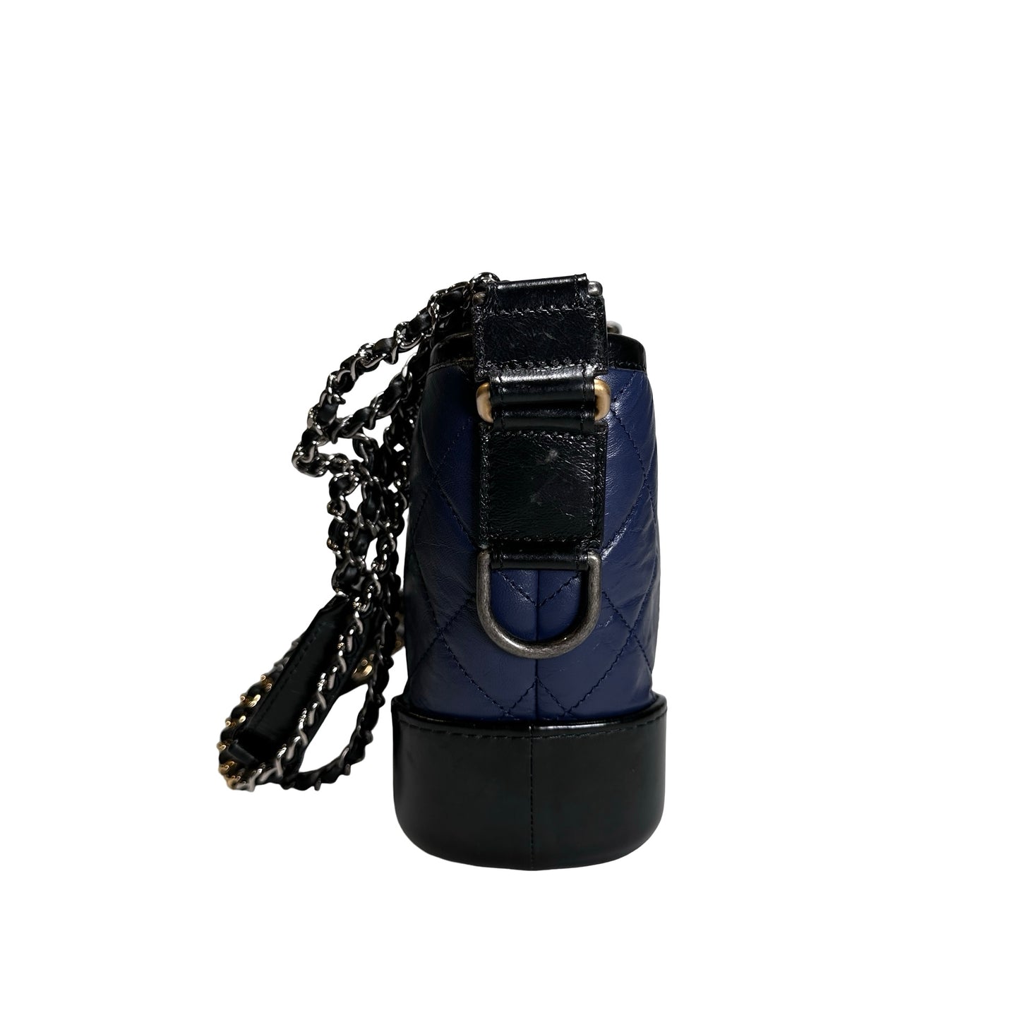 Used CHANEL Quilted Aged Calfskin Smooth Calfskin Gabrielle Hobo Bag Navy Black