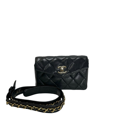 Used CHANEL Quilted Matelasse Belt bag Black