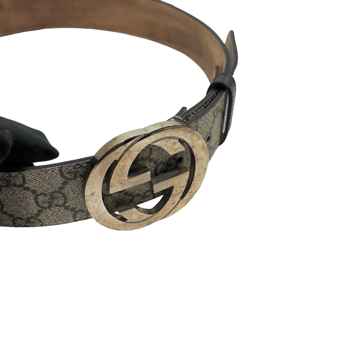 Used GUCCI GG Supreme Interlocking G Belt Belt Beige Silver