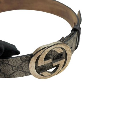 Used GUCCI GG Supreme Interlocking G Belt Belt Beige Silver