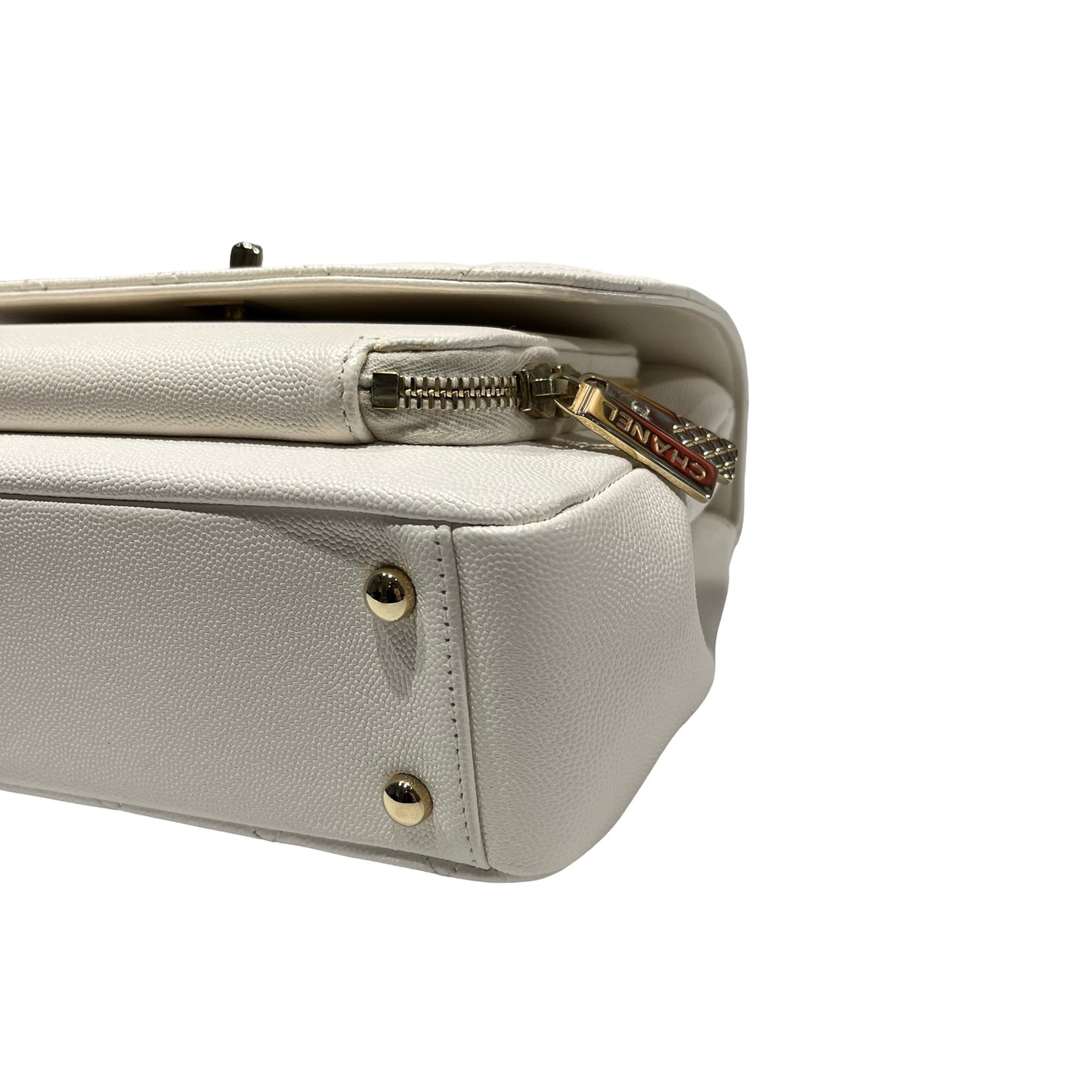 Used CHANEL Calfskin Leather Affinity medium Shoulder Bag White GHW