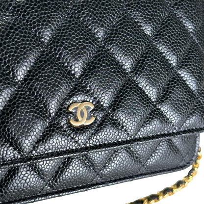 Brand New CHANEL Caviar Wallet on chain Wallet on chain Black，GHW