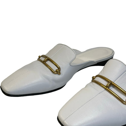 Used HERMES Leather Mules Shoes White Gold