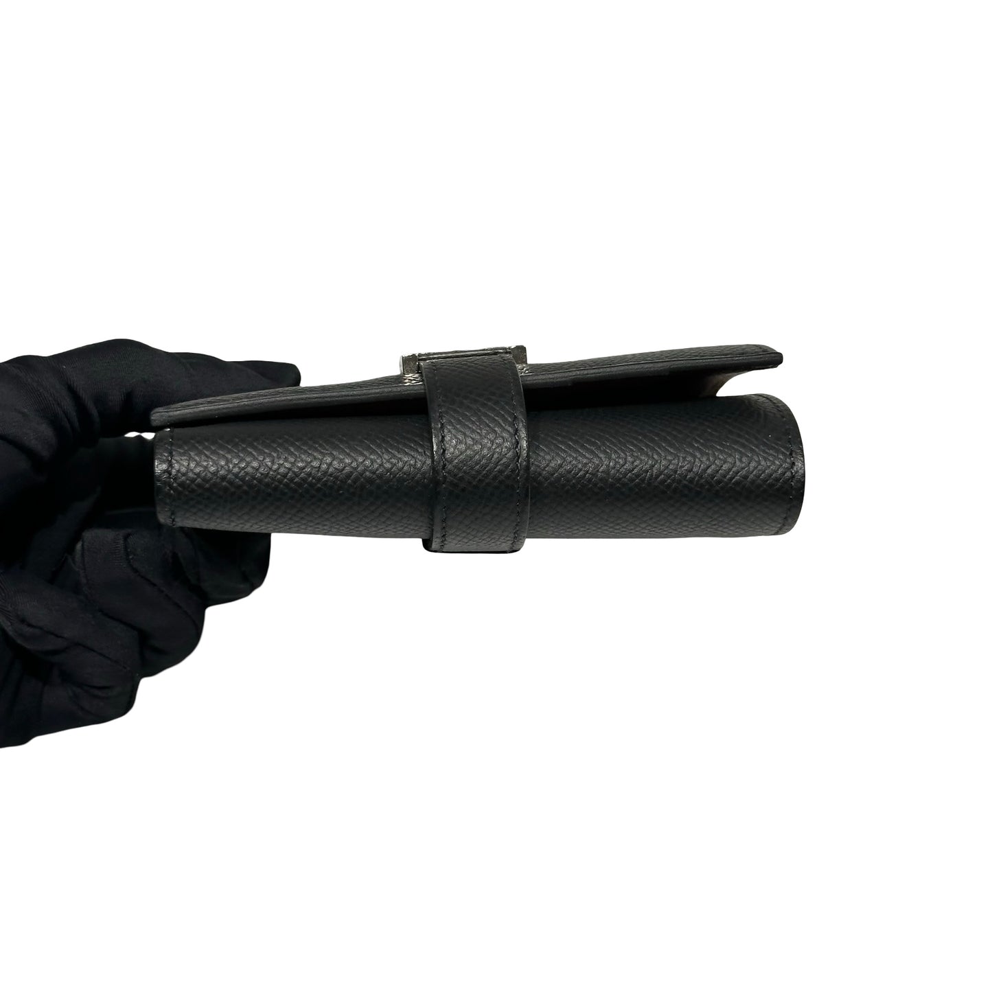 Used HERMÈS BEARN COMPACT Wallet Black Red PHW