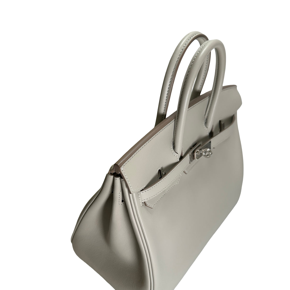 Used HERMES Swift Leather Birkin 25 Handbag Grey PHW