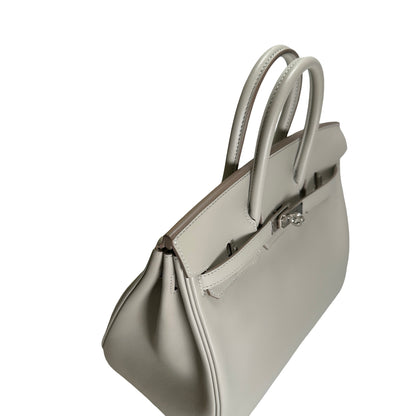 Used HERMES Swift Leather Birkin 25 Handbag Grey PHW