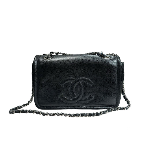Used CHANEL Calfskin Leather Shoulder Black PHW Shoulder Bag Black