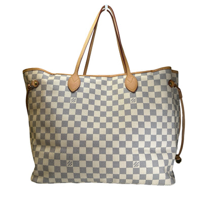 Used LOUIS VUITTON Damier Azur Canvas Neverfull Tote Bag White Blue Beige