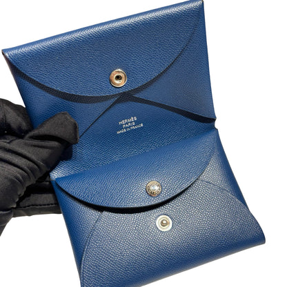 HERMES CALVI DUO DEEP BLUE COMPACT CARD HOLER [3000371]