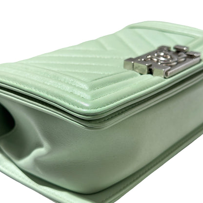 Used CHANEL Boy 20cm Cross Body Bag Green PHW