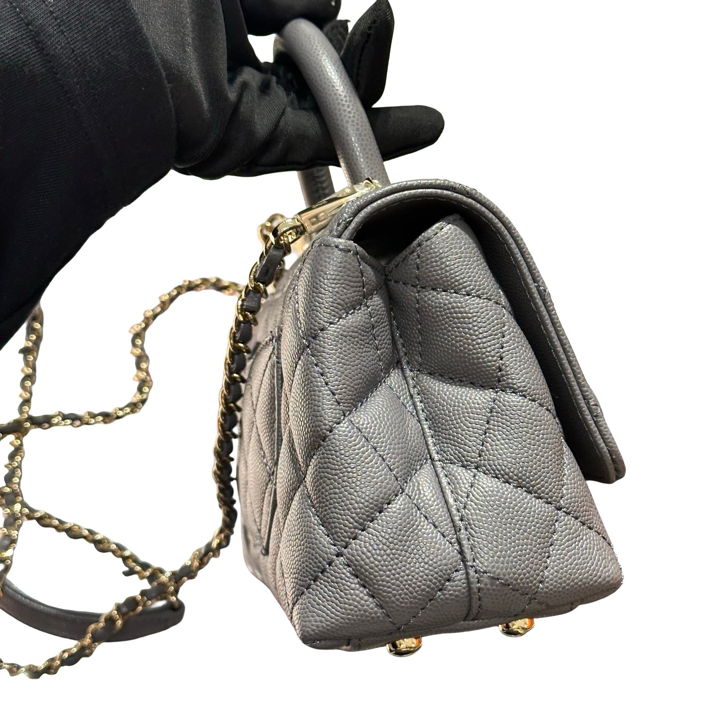 New CHANEL Calfskin Leather Mini coco handle Shoulder Bag GHW Black