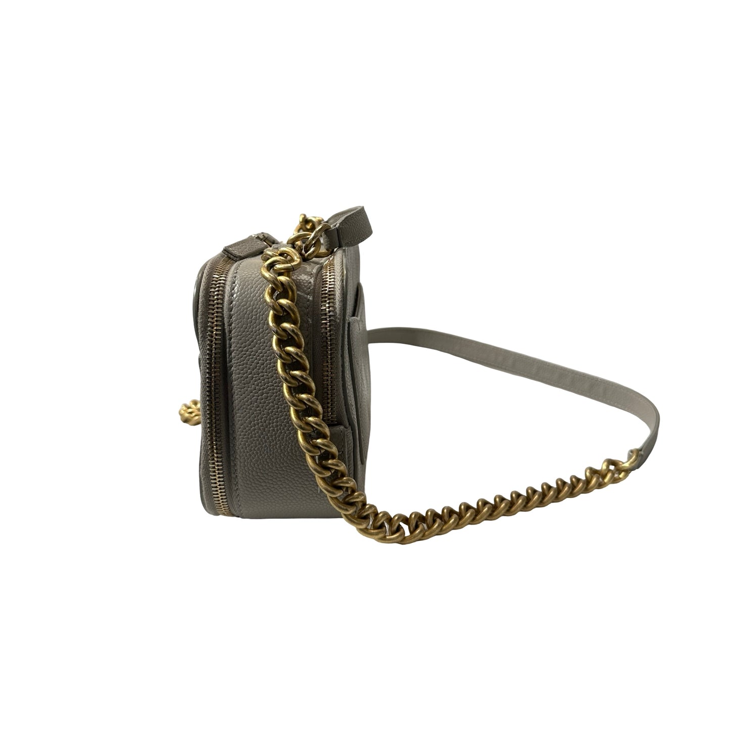 Used CHANEL Calfskin Leather Camera Shoulder Bag GHW Grey