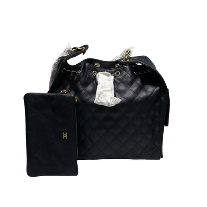New Chanel 25 Medium Chain Shoulder Bag Black GHW