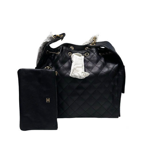 New Chanel 25 Medium Chain Shoulder Bag Black GHW