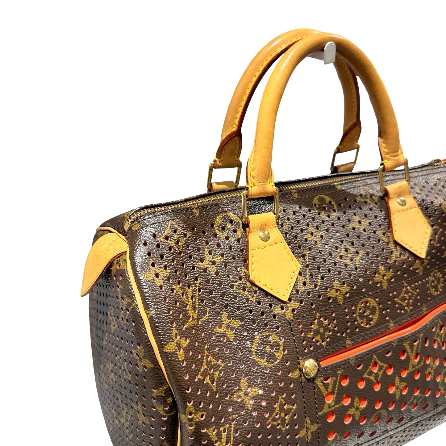 Used LOUIS VUITTON Monogram Perforated Speedy 30 Handbag Brown Fuchsia