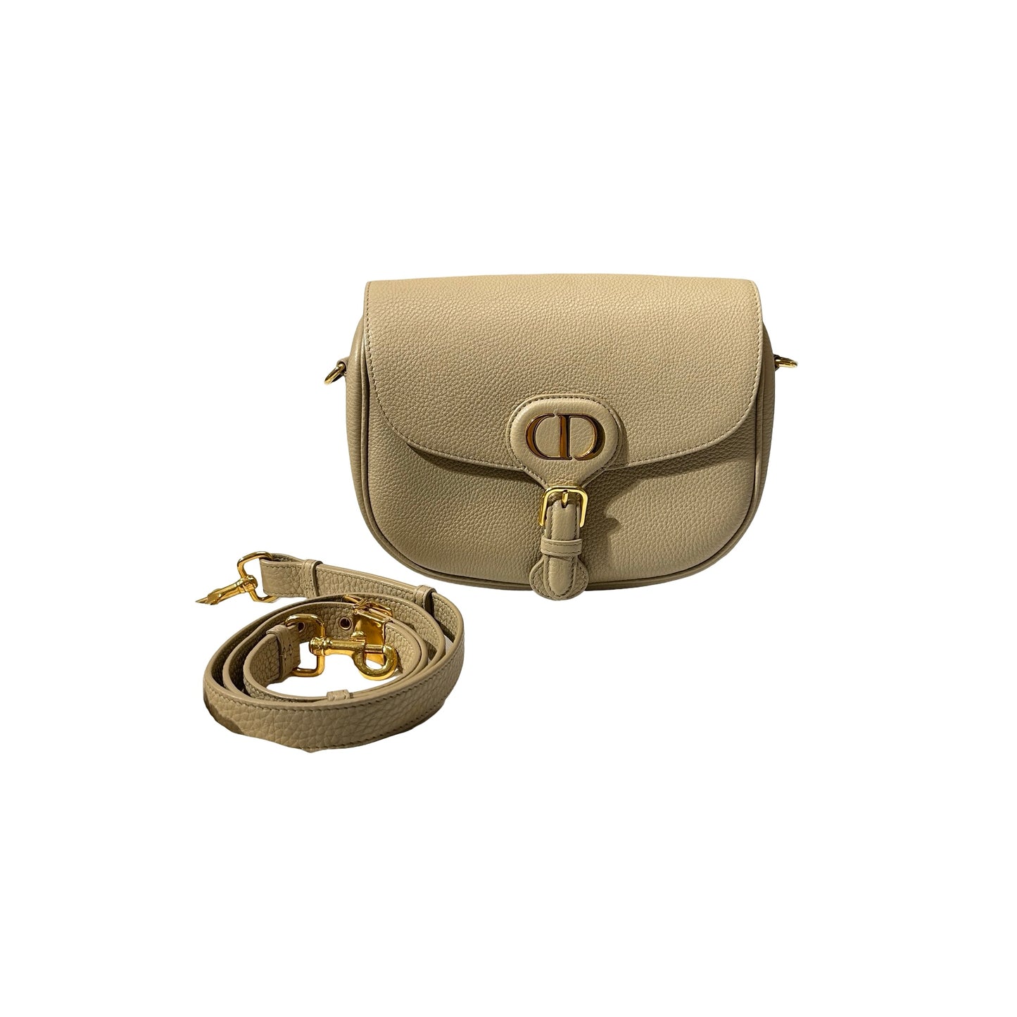 Used DIOR Calfskin Leather Bobby Cross Body Bag Beige GHW