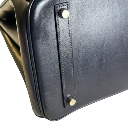 Used HERMES Leather Birkin Handbag Black Silver