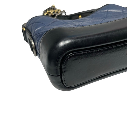 Used Chanel Calfskin Leather Gabrielle small Cross Body Bag Navy GHW