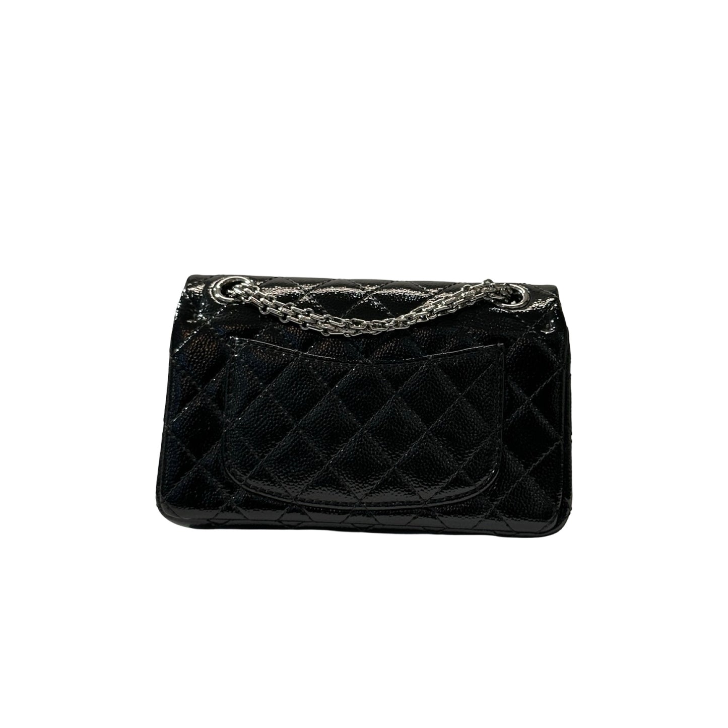 Used CHANEL Patent Leather 2.55 Mini 224 Double Flap Shoulder Bag Black PHW