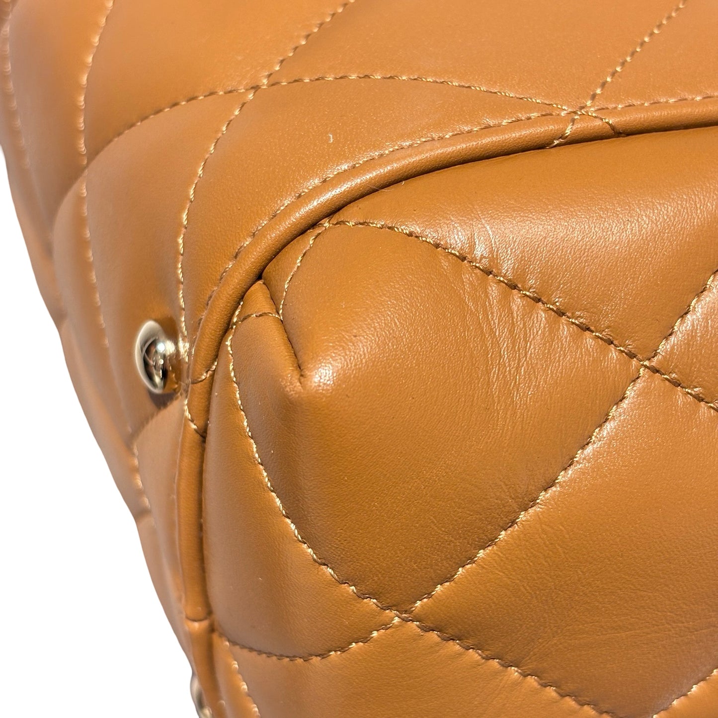 Used CHANEL Lambskin Leather Tote Bag Brown GHW