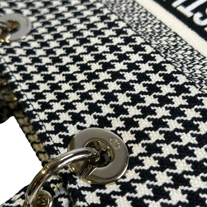 Used DIOR Houndstooth Embroidery Lady D-Lite Handbag Black White