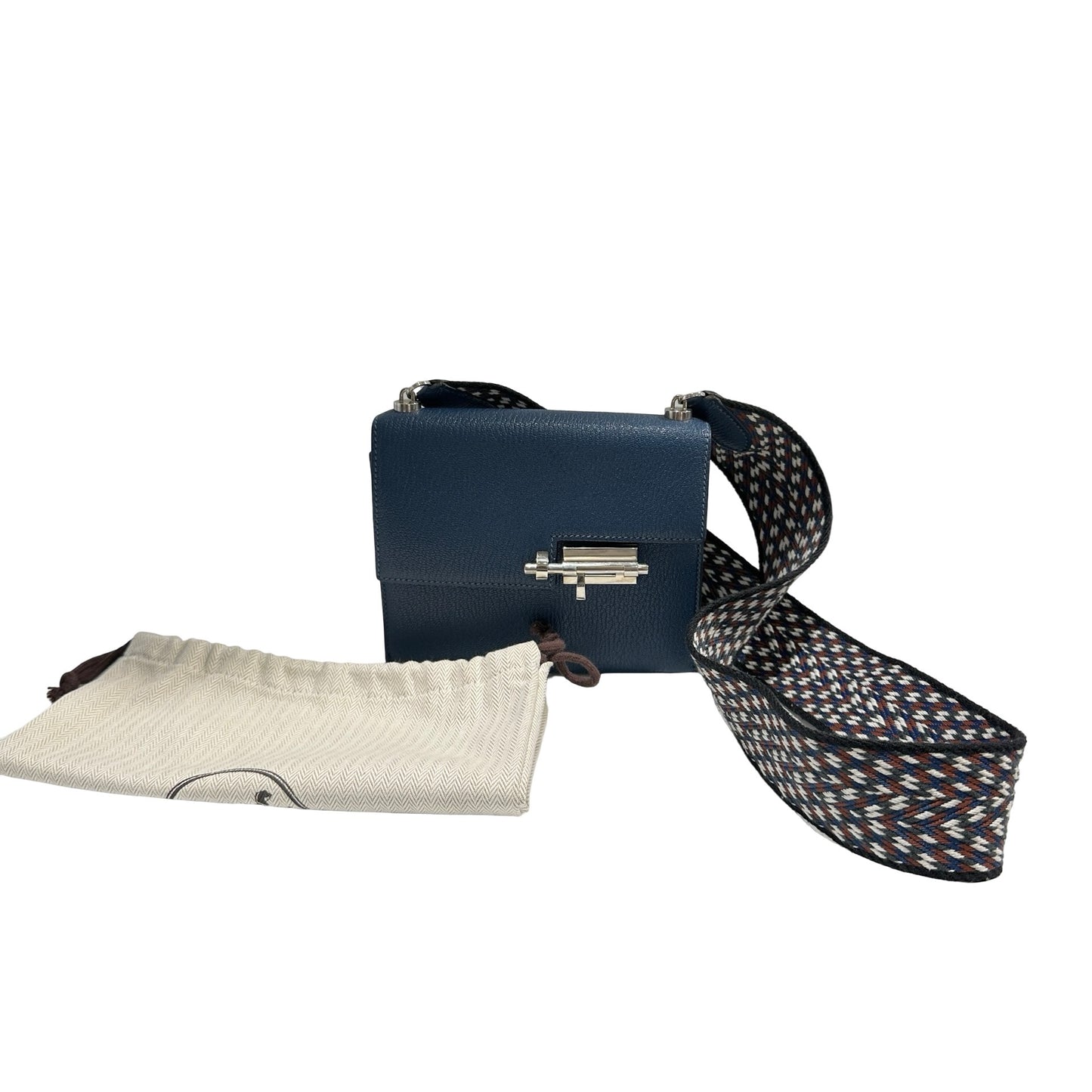 Used HERMES Chevre Mini Verrou Crossbody Bag 73 Bleu Salhir PHW
