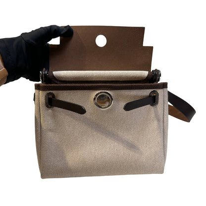 Used HERMES Canvas Leather Mini Herbag Handbag Beige Brown