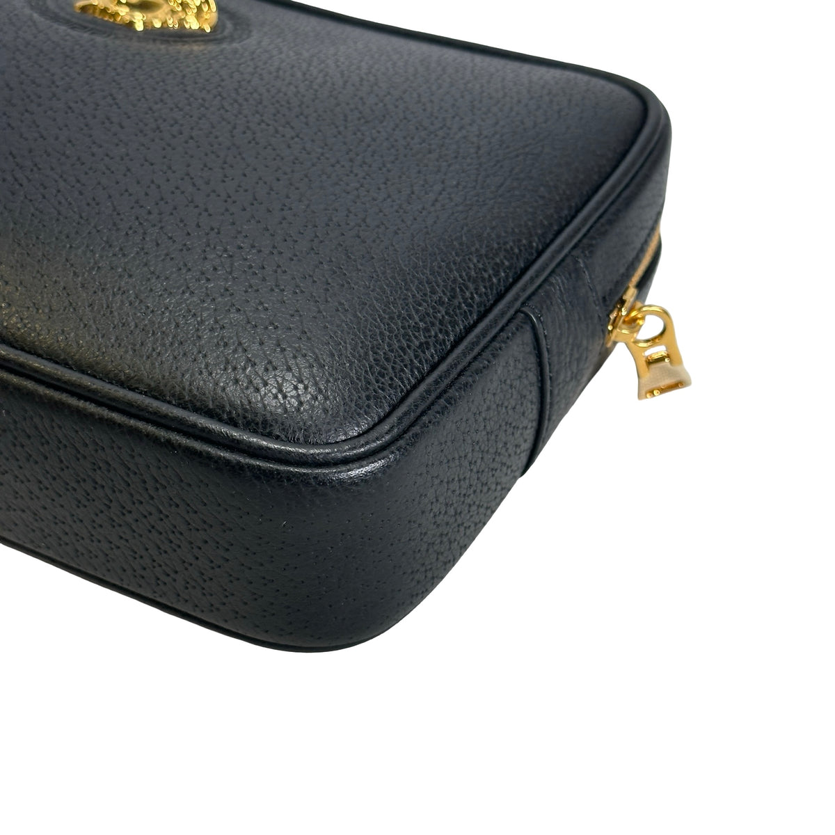 VERSACE Pebbled Leather Medusa Camera Bag Camera Bag Black Gold