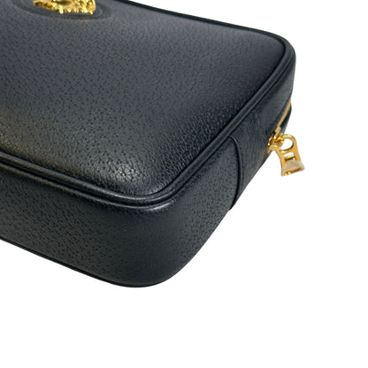 VERSACE Pebbled Leather Medusa Camera Bag Camera Bag Black Gold