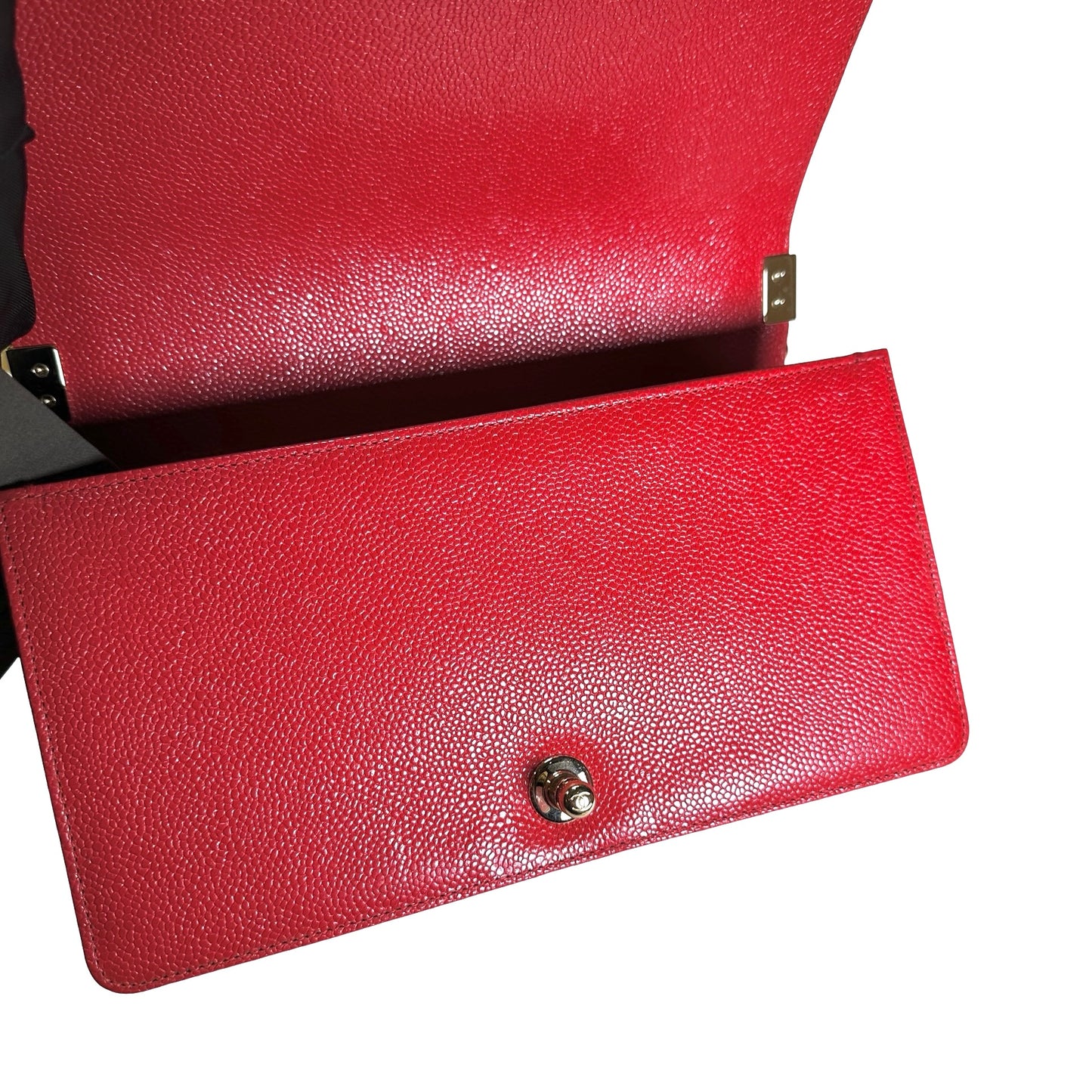 Used CHANEL Calfskin Boy Cross body bag Red GHW