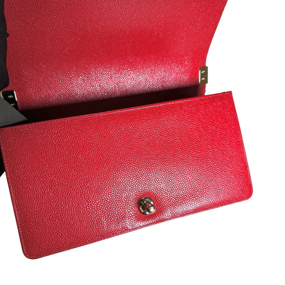 Used CHANEL Calfskin Boy Cross body bag Red GHW