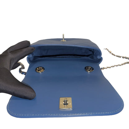 Used CHANEL Quilted Lambskin Quilted Crossbody Bag Chain Shoulder Bag Blue Gold Hardware