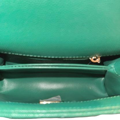 Used CHANEL Calfskin Leather Mini coco handle Two Way Shoulder Bag Green GHW