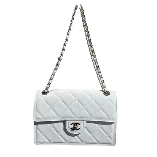 Used CHANEL Flat bag White GHW