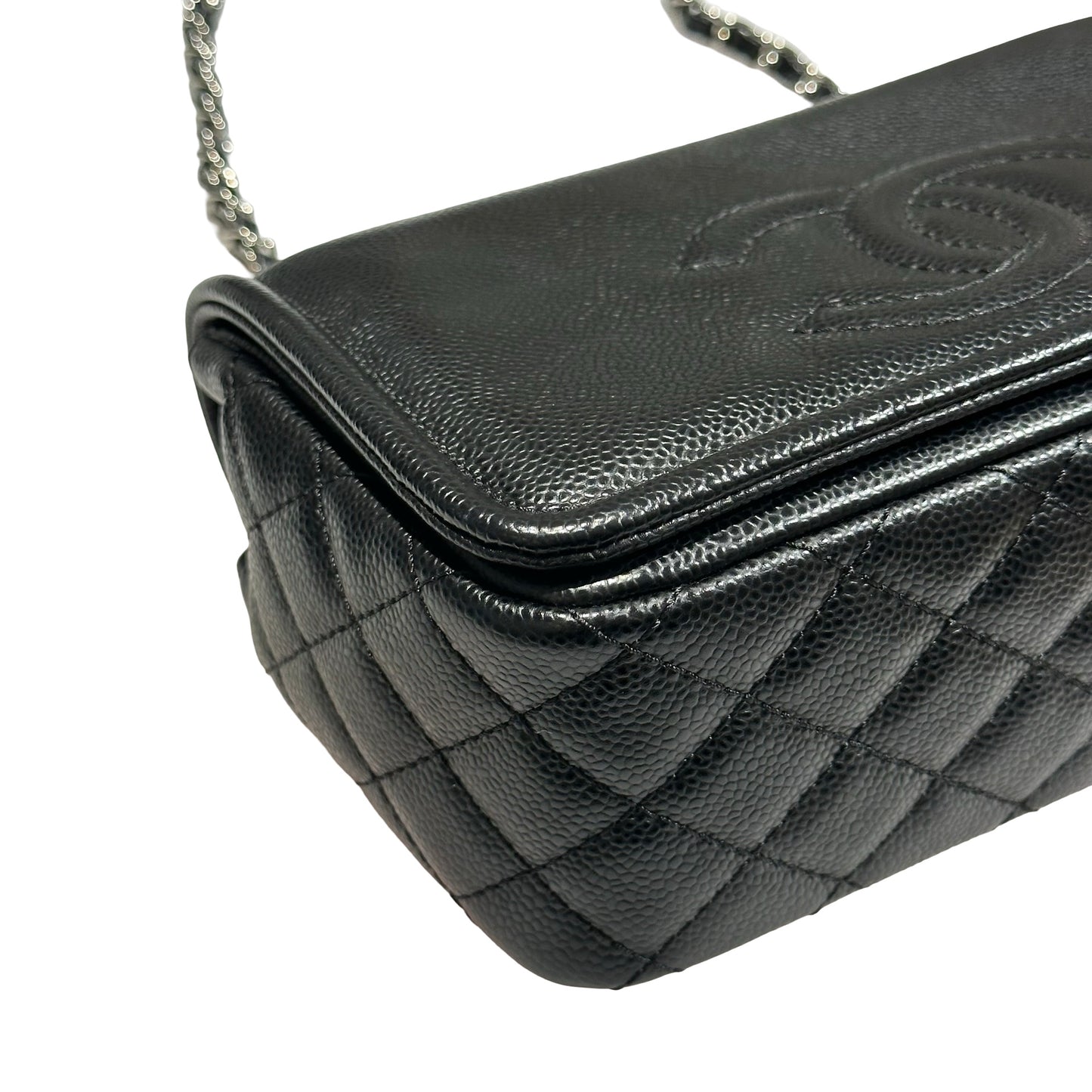 Used CHANEL Calfskin Leather Shoulder Black PHW Shoulder Bag Black