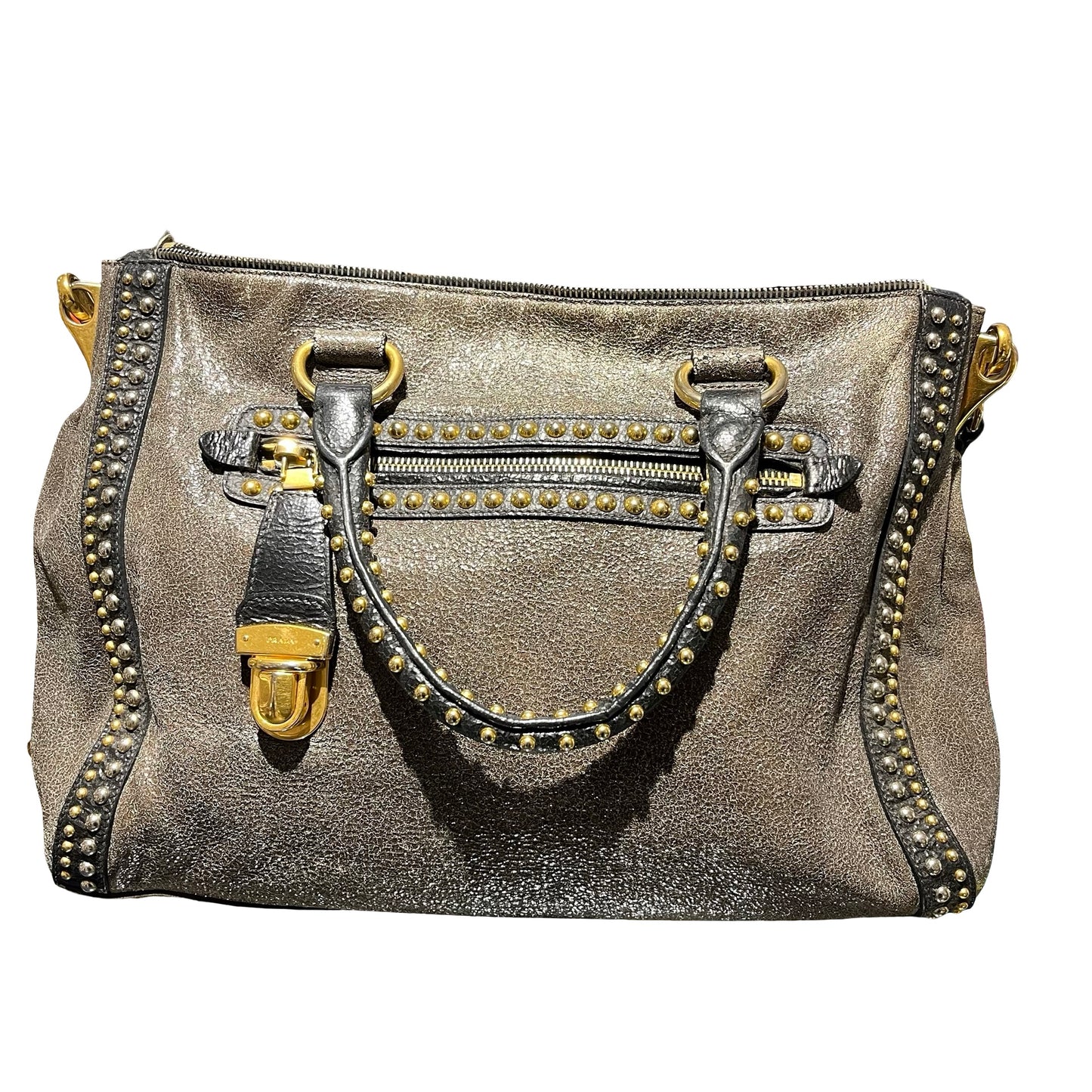 Used PRADA Shoulder Bag Grey GHW