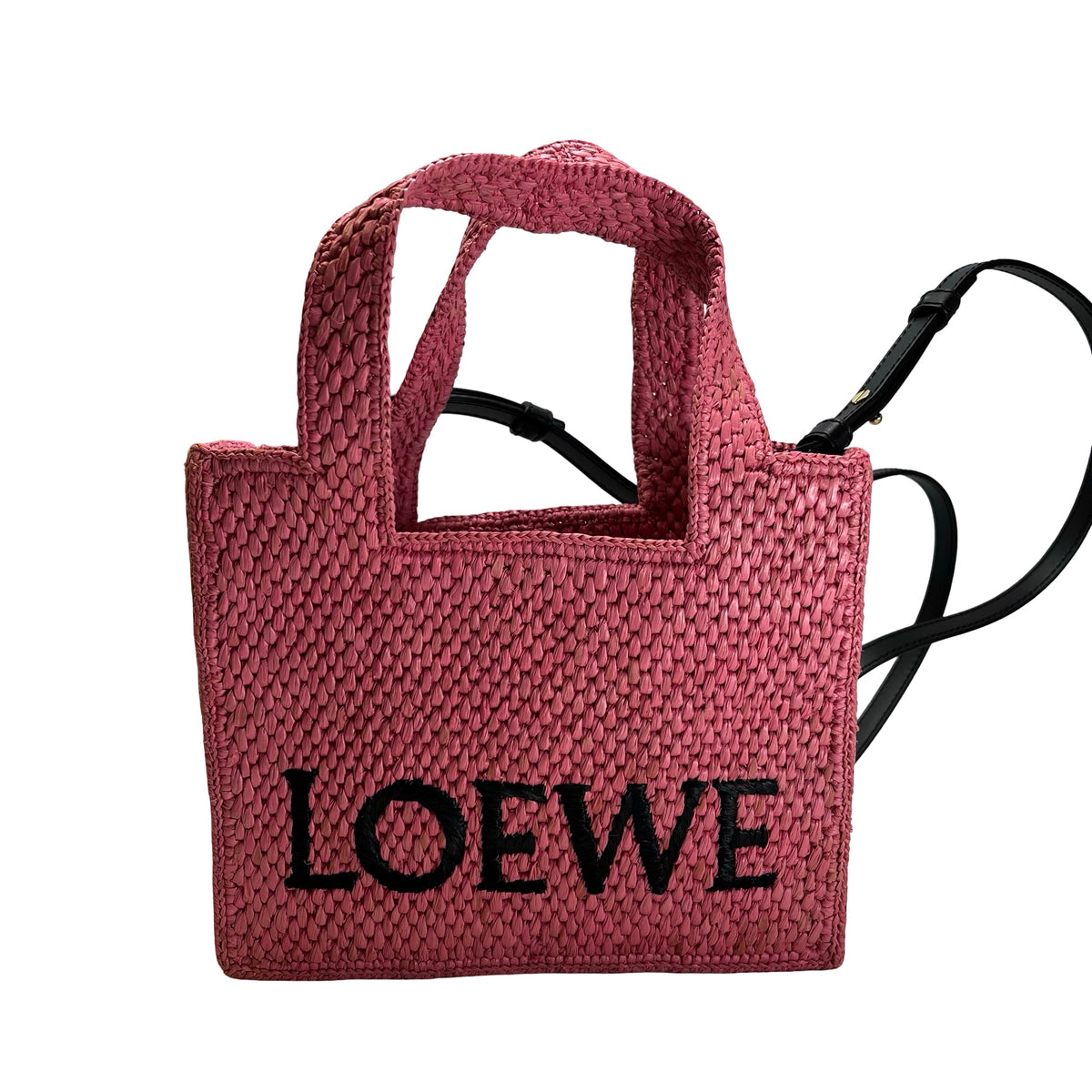 Used LOEWE Raffia Standard A4 Tote Bag Tote Bag Pink Black