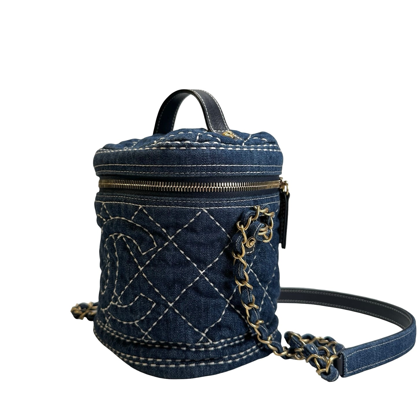 Used CHANEL Denim Bucket bag Cross body bag Denim blue
