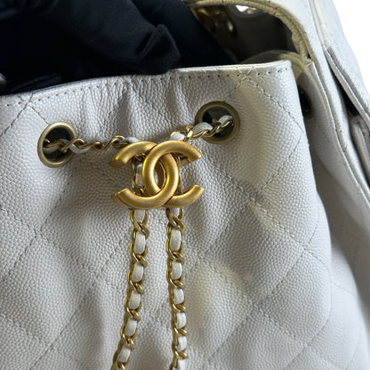 Used CHANEL Caviar Quilted 25 Small Handbag White Gold