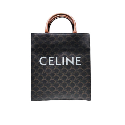 Used CELINE Calfskin Leather Triomphe Cabas Tote Brown