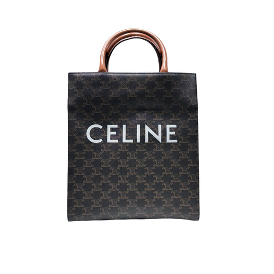 Used CELINE Calfskin Leather Triomphe Cabas Tote Brown